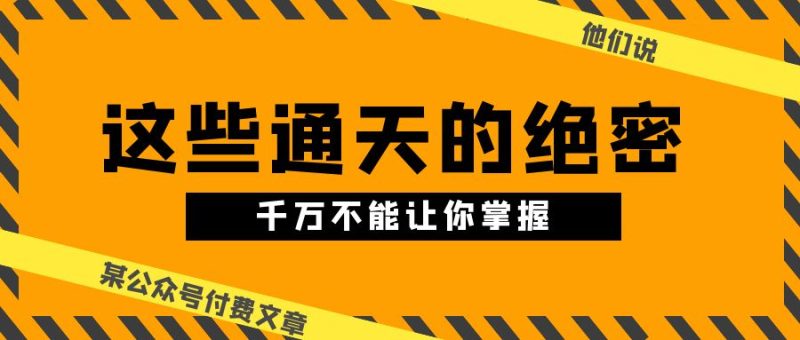 （10651期）某公众号付费文章《他们说 “ 这些通天的绝密，千万不能让你掌握! ”》-副业心选