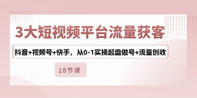 （10778期）3大短视频平台流量获客，抖音+视频号+快手，从0-1实操起盘做号+流量创收 - 副业心选-副业心选