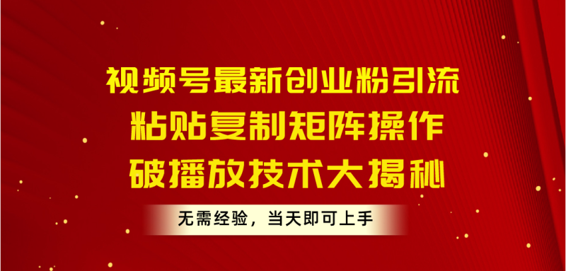 （10803期）视频号最新创业粉引流，粘贴复制矩阵操作，破播放技术大揭秘，无需经验…-副业心选
