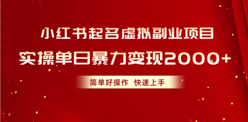 （10856期）小红书起名虚拟副业项目，实操单日暴力变现2000+，简单好操作，快速上手-副业心选