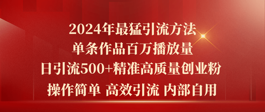 （10920期）2024年最猛暴力引流方法，单条作品百万播放 单日引流500+高质量精准创业粉 - 副业心选-副业心选