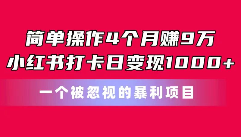 （11048期）简单操作4个月赚9万！小红书打卡日变现1000+！一个被忽视的暴力项目-副业心选