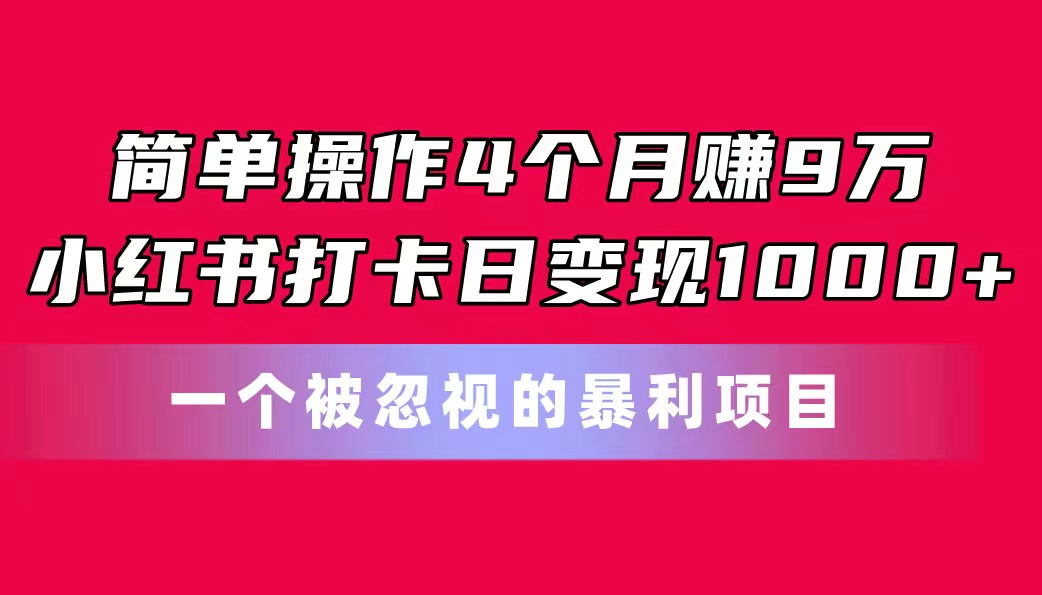 （11048期）简单操作4个月赚9万！小红书打卡日变现1000+！一个被忽视的暴力项目 - 副业心选-副业心选