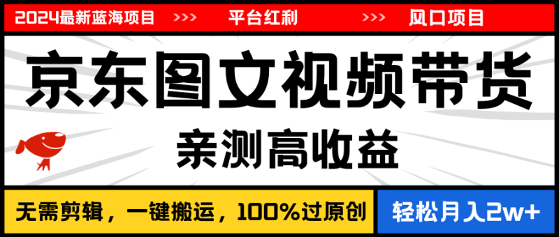 （11147期）2024最新蓝海项目，逛逛京东图文视频带货，无需剪辑，月入20000+-副业心选
