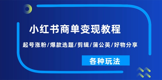 （11164期）小红书商单变现教程：起号涨粉/爆款选题/剪辑/蒲公英/好物分享/各种玩法-副业心选