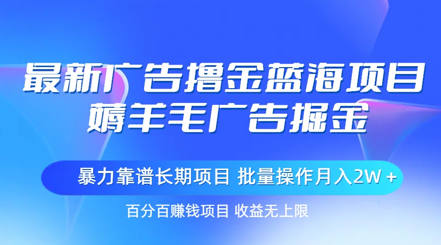 （11193期）最新广告撸金蓝海项目，薅羊毛广告掘金 长期项目 批量操作月入2W＋ - 副业心选-副业心选