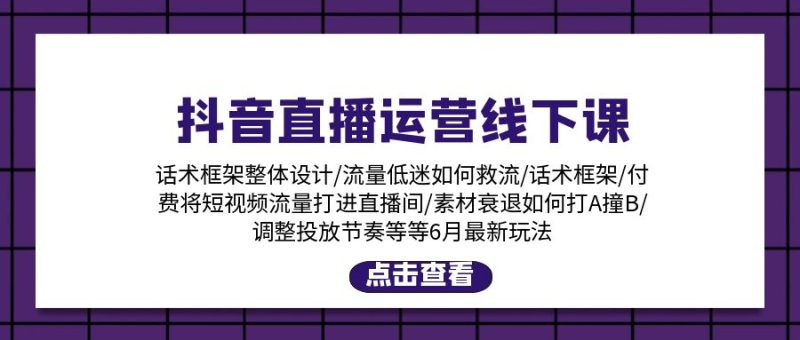 （11211期）抖音直播运营线下课：话术框架/付费流量直播间/素材A撞B/等6月新玩法-副业心选
