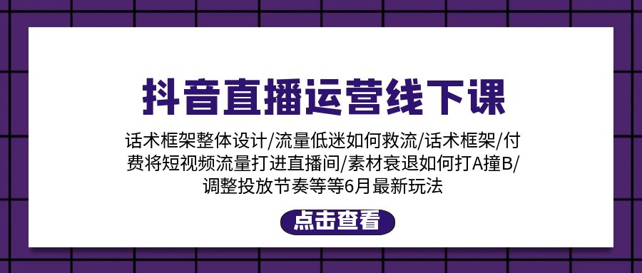 （11211期）抖音直播运营线下课：话术框架/付费流量直播间/素材A撞B/等6月新玩法 - 副业心选-副业心选