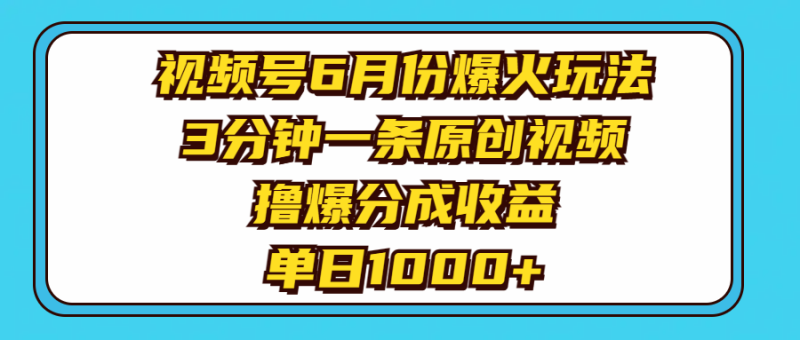 （11298期）视频号6月份爆火玩法，3分钟一条原创视频，撸爆分成收益，单日1000+-副业心选