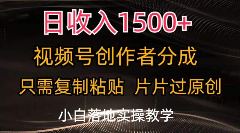 （11339期）日收入1500+，视频号创作者分成，只需复制粘贴，片片过原创，小白也可…-副业心选
