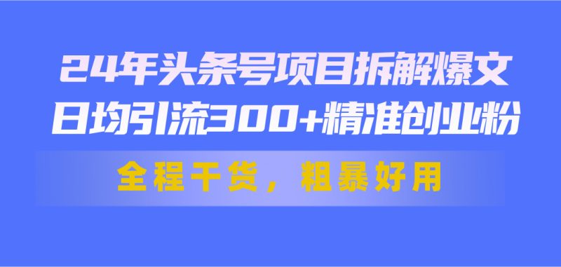 （11397期）24年头条号项目拆解爆文，日均引流300+精准创业粉，全程干货，粗暴好用-副业心选
