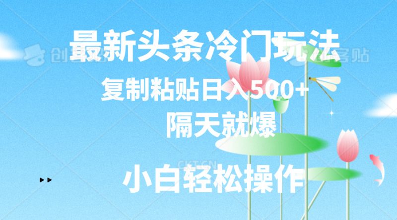 （11414期）最新头条冷门玩法，隔天就爆，复制粘贴日入500+-副业心选