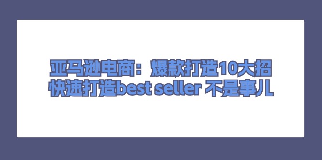 （11431期）亚马逊电商：爆款打造10大招，快速打造best seller 不是事儿-副业心选