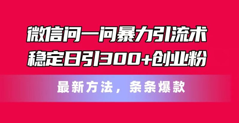 （11486期）微信问一问暴力引流术，稳定日引300+创业粉，最新方法，条条爆款-副业心选