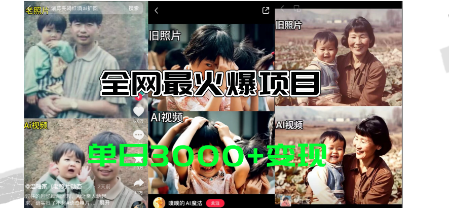 （11546期）全网爆火的AI让老照片动起来教程，蹭热点日赚3000+，内含免费工具一键… - 副业心选-副业心选