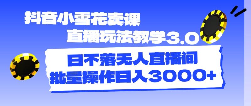 （11595期）抖音小雪花卖课直播玩法教学3.0，日不落无人直播间，批量操作日入3000+-副业心选