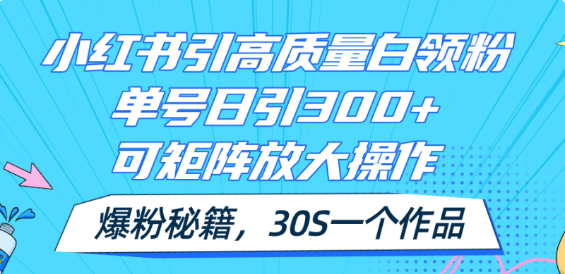 （11692期）小红书引高质量白领粉，单号日引300+，可放大操作，爆粉秘籍！30s一个作品-副业心选