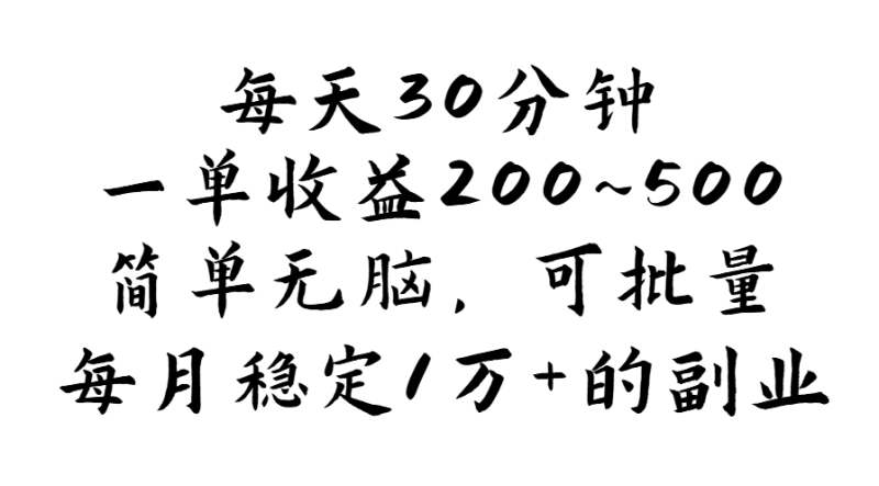 （11764期）每天30分钟，一单收益200~500，简单无脑，可批量放大，每月稳定1万+的…-副业心选