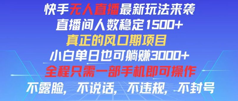 （11792期）快手无人直播全新玩法，直播间人数稳定1500+，小白单日也可躺赚3000+，…-副业心选