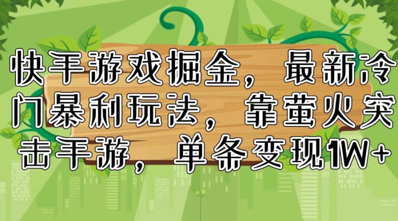 （11851期）快手游戏掘金，最新冷门暴利玩法，靠萤火突击手游，单条变现1W+-副业心选