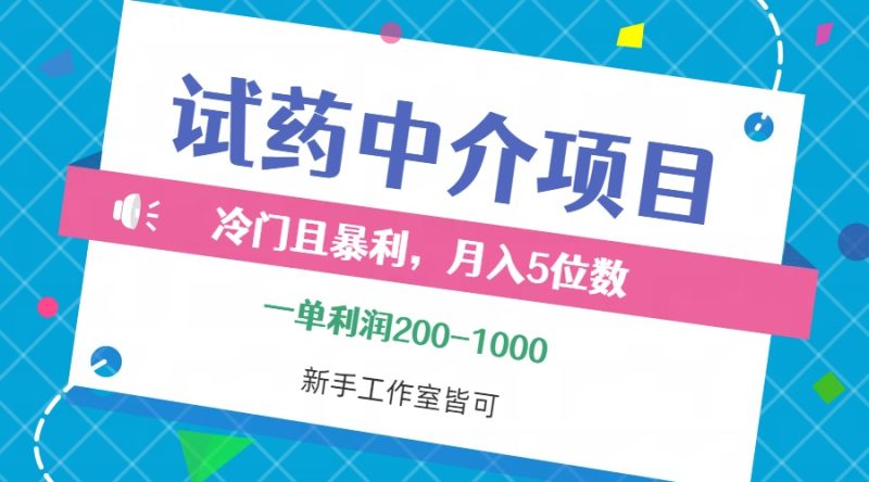 （12652期）冷门且暴利的试药中介项目，一单利润200~1000，月入五位数，小白工作室…-副业心选