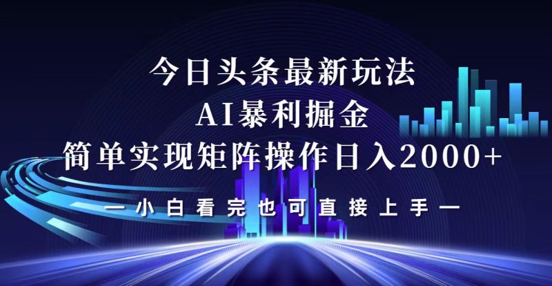 （12610期）今日头条最新掘金玩法，轻松矩阵日入2000+-副业心选