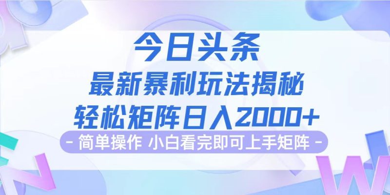 （12584期）今日头条最新暴利掘金玩法揭秘，动手不动脑，简单易上手。轻松矩阵实现…-副业心选