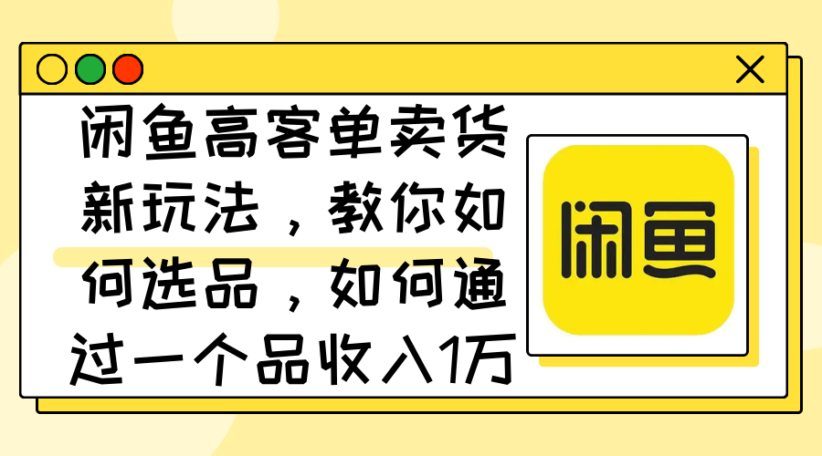 （12387期）闲鱼高客单卖货新玩法，教你如何选品，如何通过一个品收入1万+ - 副业心选-副业心选