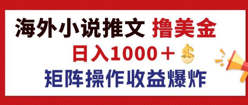 （12333期）最新海外小说推文撸美金，日入1000＋ 蓝海市场，矩阵放大收益爆炸-副业心选