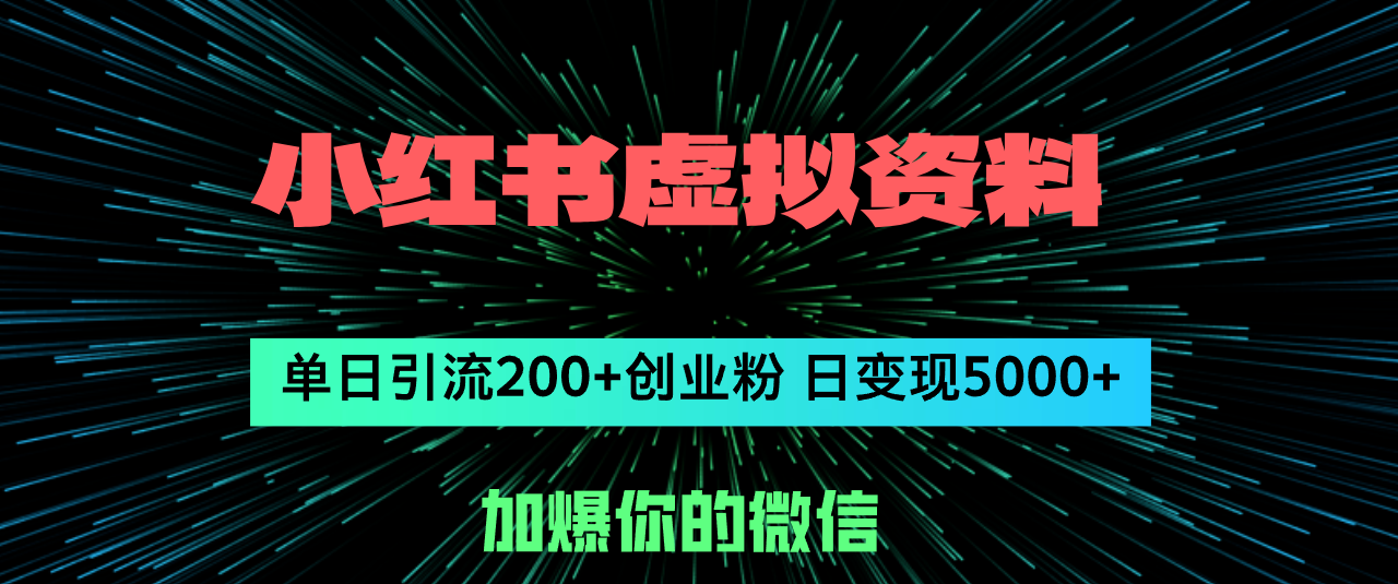 （12164期）小红书虚拟资料日引流200+创业粉，单日变现5000+ - 副业心选-副业心选