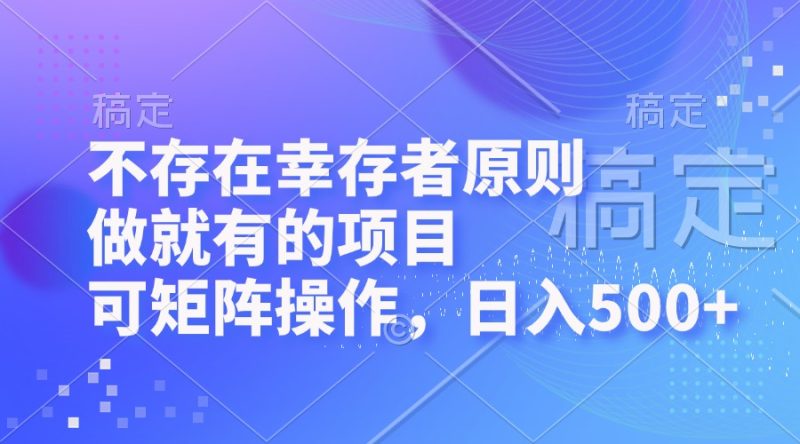 （12989期）不存在幸存者原则，做就有的项目，可矩阵操作，日入500+-副业心选