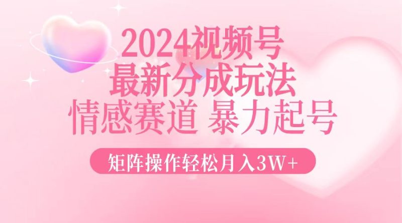 （12922期）2024最新视频号分成玩法，情感赛道，暴力起号，矩阵操作轻松月入3W+-副业心选