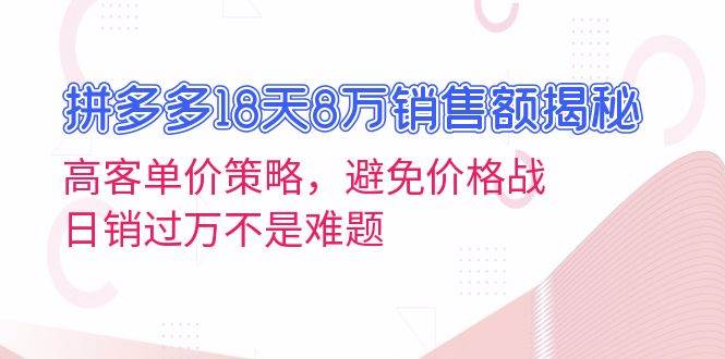 （13383期）拼多多18天8万销售额揭秘：高客单价策略，避免价格战，日销过万不是难题-副业心选