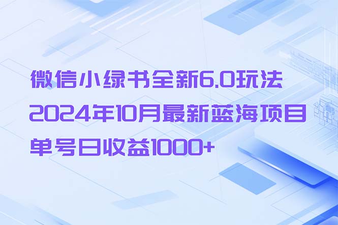 （13052期）微信小绿书全新6.0玩法，2024年10月最新蓝海项目，单号日收益1000+-副业心选