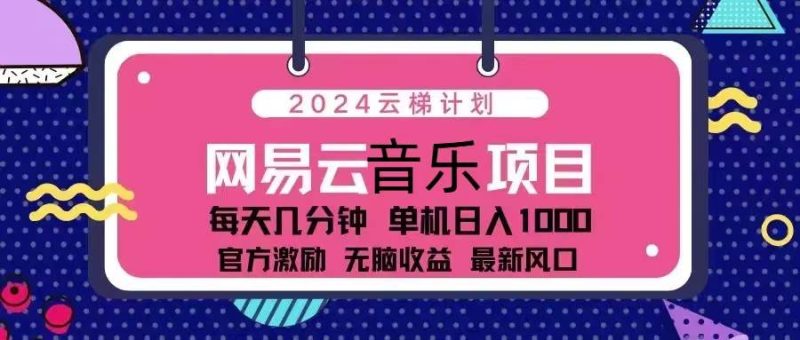 （13263期）2024云梯计划 网易云音乐项目：每天几分钟 单机日入1000 官方激励 无脑…-副业心选