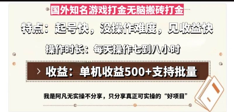（13307期）国外知名游戏打金无脑搬砖单机收益500，每天操作七到八个小时-副业心选