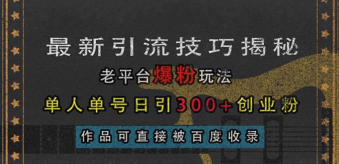 （13445期）最新引流技巧揭秘，老平台爆粉玩法，单人单号日引300+创业粉，作品可直…-副业心选