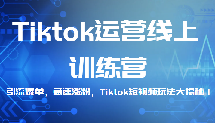 Tiktok运营线上训练营，引流爆单，急速涨粉，Tiktok短视频玩法大揭秘！-副业心选
