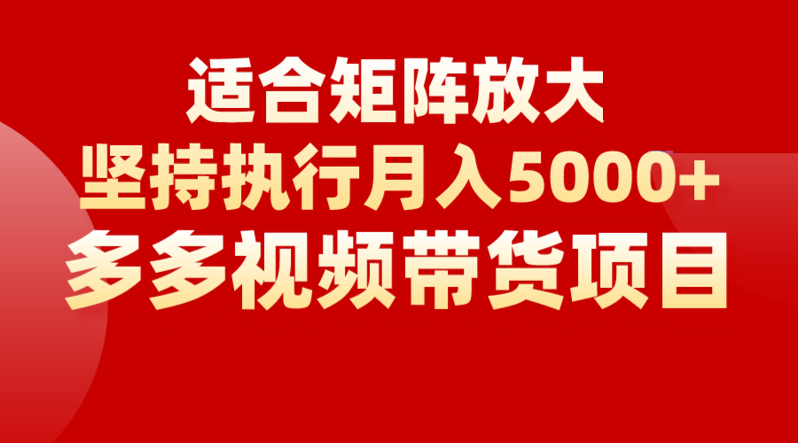 矩阵操作月入5000+，多多视频带货项目，适合新手，也适合老手放大 - 副业心选-副业心选
