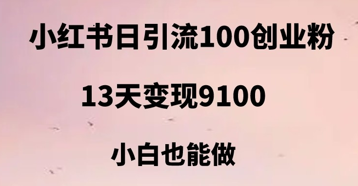 小红书日引流100+创业粉，13天变现9100，创业首选引流平台-副业心选