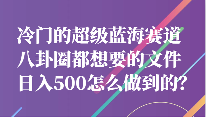 冷门的超级蓝海赛道，八卦圈都想要的文件，一天轻松日入500怎么做到的？-副业心选