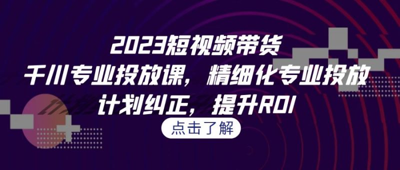 2023短视频带货-千川专业投放课，精细化专业投放，计划纠正，提升ROI-副业心选