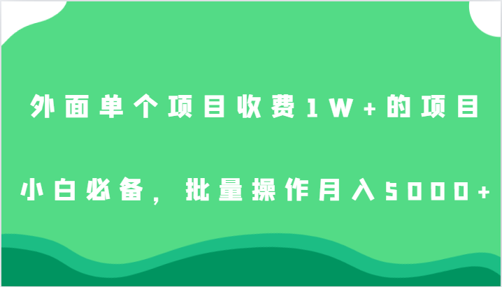 外面单个项目收费1W+的项目，小白必备，批量操作月入5000+-副业心选