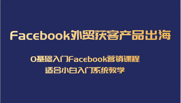 Facebook外贸获客产品出海，0基础入门Facebook营销课程，适合小白入门系统教学-副业心选