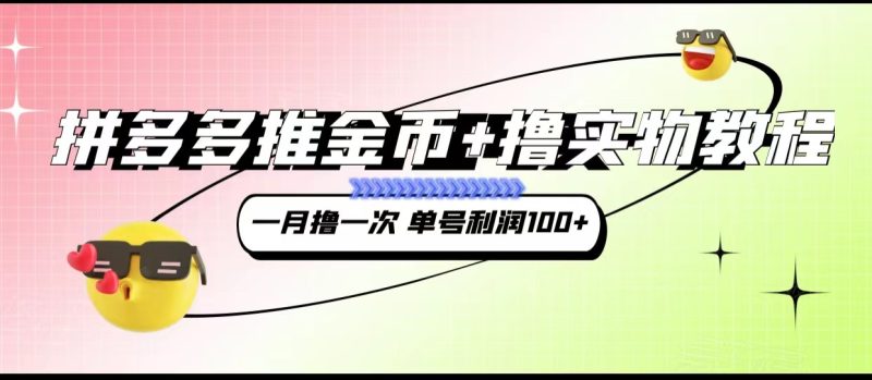 拼多多推金币+撸实物教程3.0、一月一次 单号利润100+-副业心选