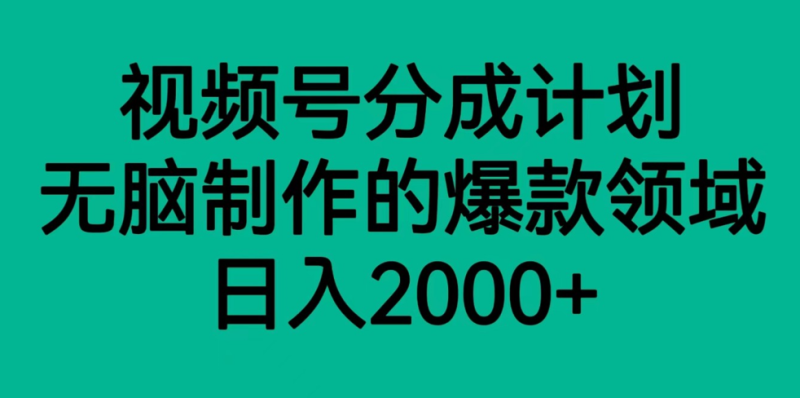 视频号分成计划，轻松无脑制作的爆款领域，日入2000+-副业心选