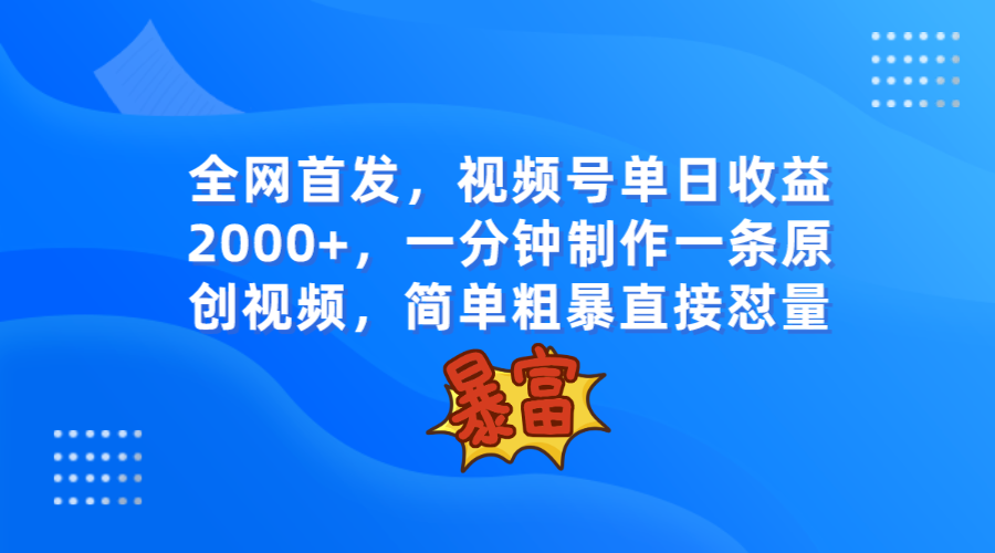 全网首发，视频号单日收益2000+，一分钟制作一条原创视频，简单粗暴 - 副业心选-副业心选