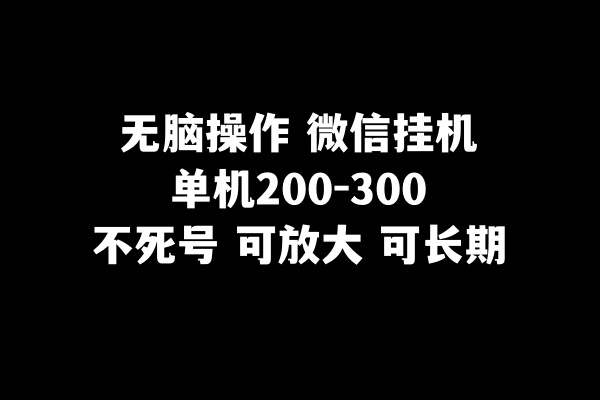 无脑操作微信挂机单机200-300一天，不死号，可放大-副业心选
