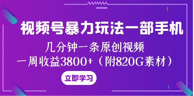 视频号暴力玩法一部手机 几分钟一条原创视频 一周收益3800+（附820G素材）-副业心选