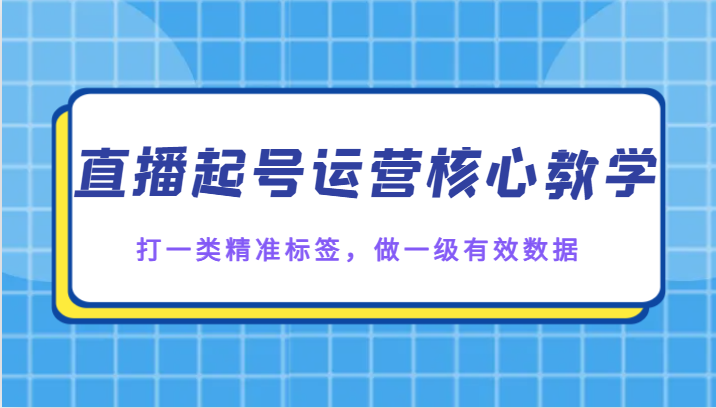 直播起号运营核心教学，打一类精准标签，做一级有效数据-副业心选